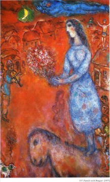 Novia con ramo contemporáneo Marc Chagall Pinturas al óleo